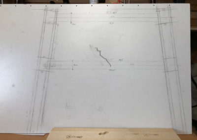 1:1 Zeichnung der Unterkonstruktion des Three-Wood-Tables