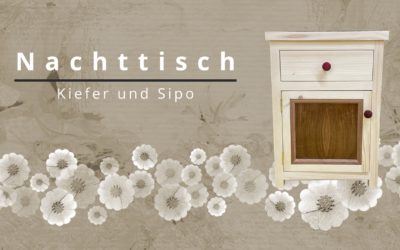 Nachttischaus Kiefer, Nussbaumfurnier und Sipo