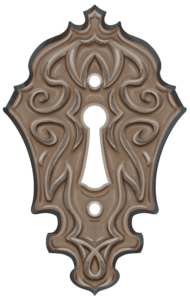 Antikes verziertes Metallschloss mit ornamentalen Details und Schlüsselloch